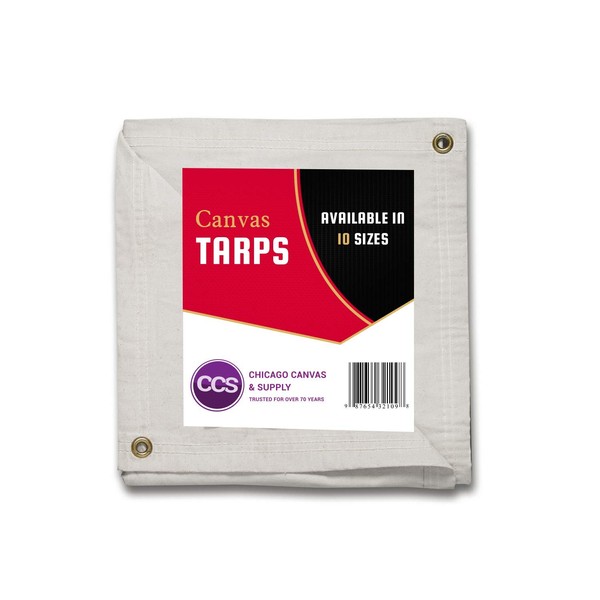 CCS CHICAGO CANVAS & SUPPLY Canvas Tarpaulin, White, 8 by 10 Feet (Available in 6 More Sizes)