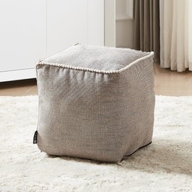Louis Donné Unstuffed Pouf Ottoman Footstool Cover Square for Storage Cotton Fabric Decorative for Replacement Washable with Pom Trim Lace for Woman Kid ped 45x45(Only Cover)
