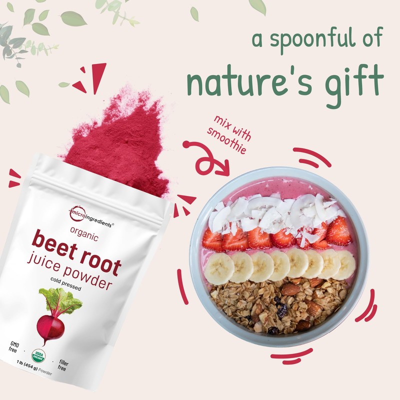 Micro Ingredients Organic Beet Root Powder, 1 Pound, Cold Pressed
