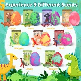 Bath Bombs for Kids with Surprise Toys Inside - 9 Pack Organic Dinosaur Bath Bombs Gift Set, Bubble Bath Fizzes, Dinosaur Toys for Kids 3 4 5 6 7 8 9 Years, Christmas Gifts, Stocking Stuffers for Kids