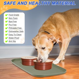 SMILOOL Silicone Pet Feeding Mat with Raised Edge for Food and Water, Dog Bowl Mats, Cat Bowls Placemat with High Lip for Floor Waterproof, Rubber Tray for Cats and Dogs 24 x 16 x0.8 Light Olive Green