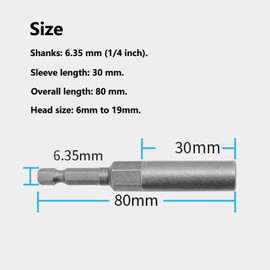 18mm Screwdriver Nut Driver Bit, Metric Hex Wrench Socket Bit, 1/4 inch Hex Shank, 80mm Length, Quick Change Impact Nuts Driver Adapter Drill Bits