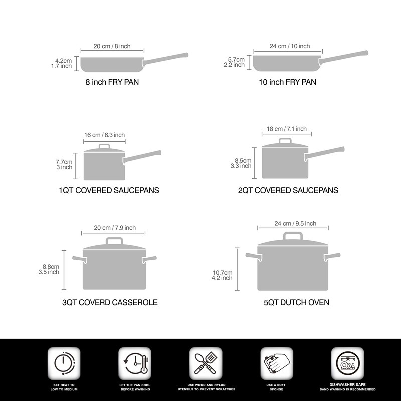 Cook N Home 10-Piece Ceramic Nonstick Cookware Set - Pots,