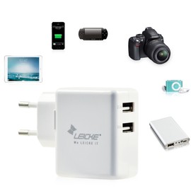 Leicke Wall Charger Adapter/Travel Charger with USB Input | 2 USB 5V - Universal Charger