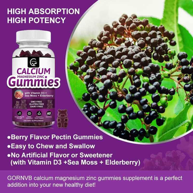 Calcium Magnesium Zinc Gummies with High Absorption Magnesium Glycinate 300mg,