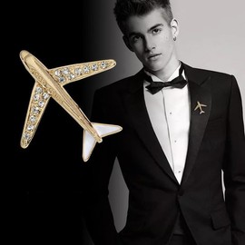 EMEGCY Airplane Brooch Pin 18k Gold Plated Plane Brooches Pins Christmas Brooch Pilot Gifts for Men Women