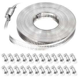 304 Stainless Steel Hose Clamp Assortment Kit DIY Cut-To-Fit 32.8FT Metal Strap + 24 Fasteners Adjustable Worm Gear Band Clamps for Pipe, Duct, Tube, and Fuel Line