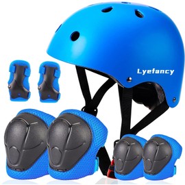 Lyefancy Kids Bike Helmet and Pads Set for 3-13 Years old Boys Girls, Toddler Helmet Protection Gear Set, Adjustable Safety Kids Helmet Knee Pads Set for Scooter Cycling Skateboard Skating(Blue, S)