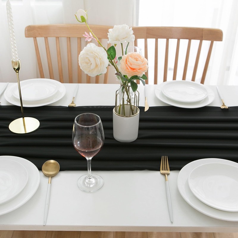 CHUQING Black Chiffon Table Runner 27x120 Inches Wedding Tablecloth Sheer
