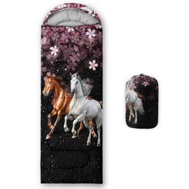 QOOMO Horses Printed Camping Sleeping Bags,3 Season Warm & Cool Weather,Lightweight,Waterproof Sleeping Bags for Adults & Kids,Traveling,and Outdoors,Camping Gear Equipment, 31x90inch