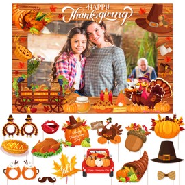 Thanksgiving Photo Booth Props Frame Fall Selfie Photobooth Props for Photography Funny Maple Leaf Pumpkin Turkey Party Decorations for Autumn Thanksgiving Party Supplies