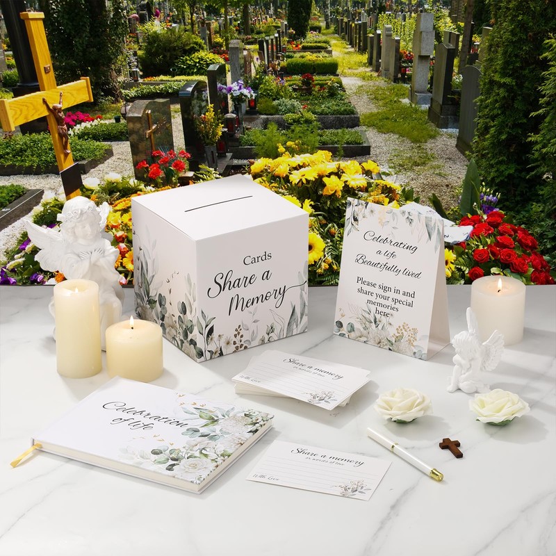 64 Pcs Floral Guest Book Set for Funeral Memorial Services,