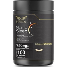 ETERNAL NUTRITION Neuro Sleep: Complejo Relajante (100 Cápsulas) | Bisglicinato de Magnesio, Teanina, Apigenina y SAM-e | 100 Porciones · 750 mg | Sueño Profundo, Descanso y Bienestar | Sin Melatonina