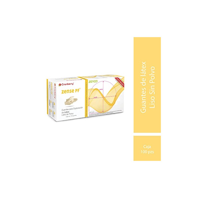 Guantes Desechables Zense Pf De Latex S/polvo Caja C/ 100pz
