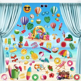 Summer Window Clings for Glass Windows – 100 PCS Removable & Reusable Seasonal Window Stickers, Vibrant Beach/Tropical Designs for Home, Office, Party Decor (Sun, Palm, Flamingo, Watermelon)