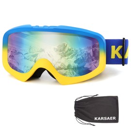Karsaer B7012 Snowboarding Ski Goggles, Women's, Glasses, Windproof/Snowproof/Anti-Fog, UV Protection, Compatible with Glasses, Snow Goggles, Men's Ski Goggles, Hard Case, Lightweight and Shock