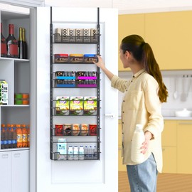 VyGrow Over the Door Pantry Organizer, 6-Tier Over the Door Organizer with Adjustable Basket, Pantry Door Organization for Pantry Kitchen Storage Room Spice Rack, Black