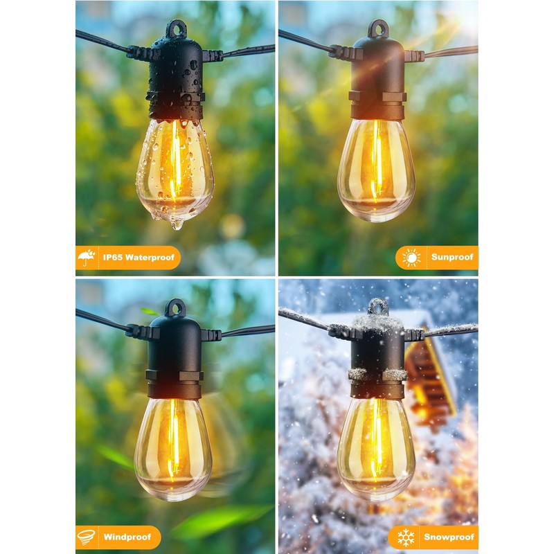 Brightown 190FT Outdoor String Lights for Patio with 62 Shatterproof