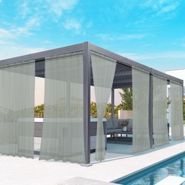 youleyar Outdoor Sheer Curtains for Patio Waterproof - 6 Panels Linen Look Rod Pocket Curtain Light Filtering Outside Drapes for Living Room, Pergola, Cabana, Gazebo, 52" W x 84" L, Silver Grey