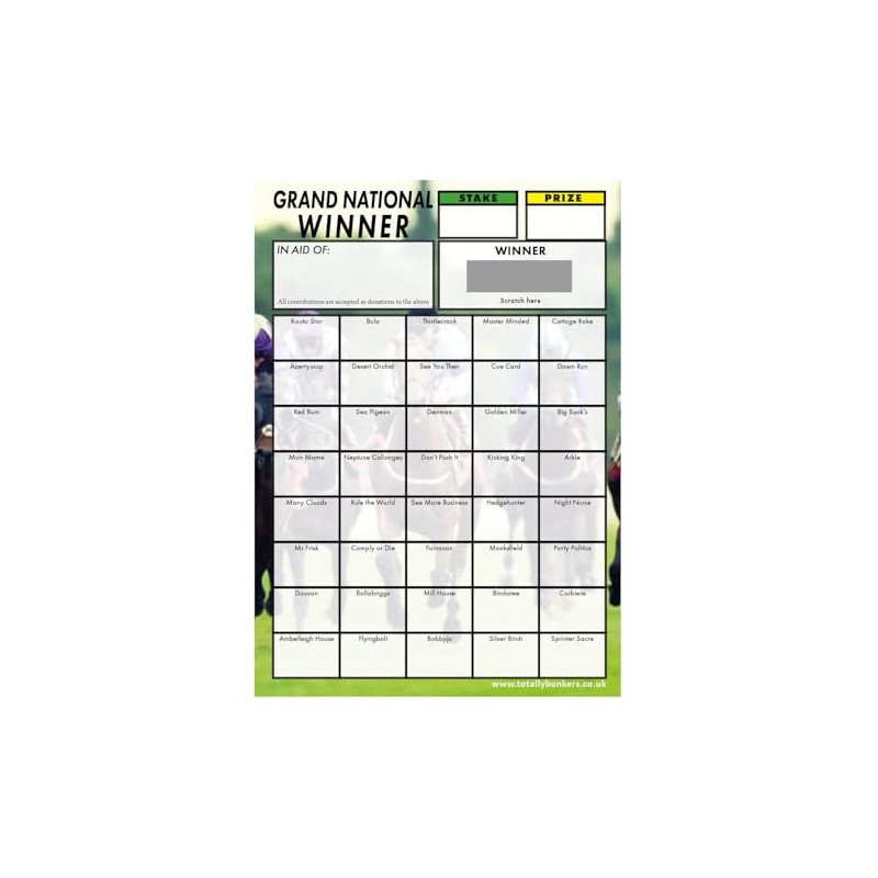 Horse Racing Grand National Fundraising/Charity Scratch Card (40 Horses) -