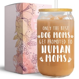 Vanteen Dog Mom Promoted to New Mom Gifts - Pregnancy Gifts for Expecting Moms, 1st time First Time Mom Essentials - Mom to Be Pregnant Friend Presents - 16 Oz Glass Coffee Cup