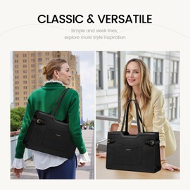 LOVEVOOK Laptop Tote Bag for Women 15.6 Inch Leather Work Bags for Women Large Capacity Laptop Bag with Clutch Purse Waterproof Computer Bags Business Briefcase Office Bag