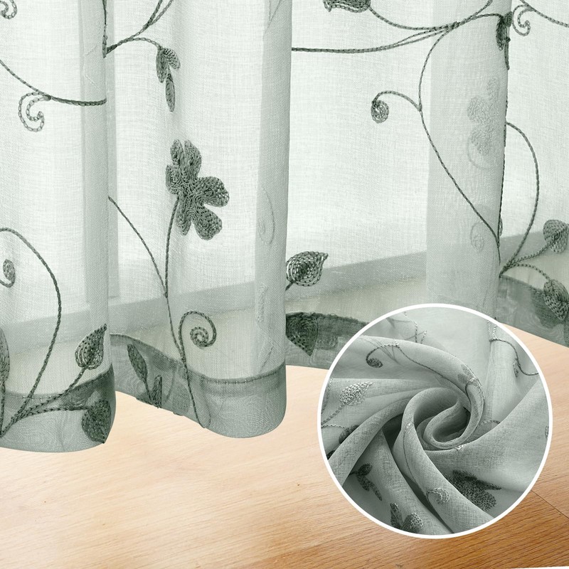 HOMEIDEAS Sage Green Sheer Curtains 84 Inches Long 2 Panels