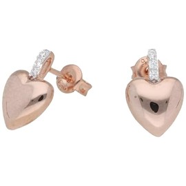 Smart Jewel Heart Stud Earrings with Cubic Zirconia, Rose Gold-Plated, Silver 925 Rose Gold-Plated, One Size 925 Sterling Silver