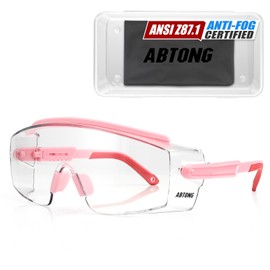 abtong Safety Glasses Over Eyeglasses — ANSI Z87.1 Certified Clear Safety Goggles with UV380 Anti-Fog & Scratch Wraparound Lenses & Adjustable Temples — Ideal for Chemistry Lab Work & Industrial Use