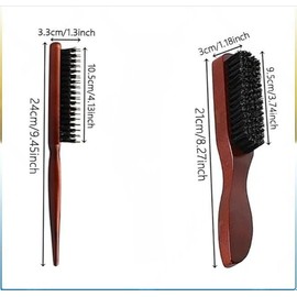 LTUANJUN Boar Bristle Hair Brush Set, 4 Pcs Boar Bristle Brush Slick Back Teasing Bristle Hair Brushes, Wooden Handle Bristle Slick Back Teasing Boar Bristle Sleek Styling Hair Brushes