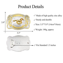 KOORASY Western Cowboy Belt Buckle for Men, Large Golden Horse Belt Buckles American Belt Buckles Jeans Accessory