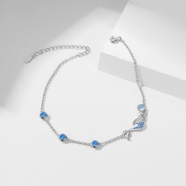 Fryneauy Flower and Cute Animal Anklet S925 Sterling Silver Jewellery for Women, Sterling Silver