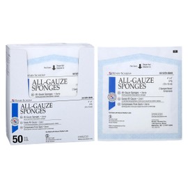 Henry Schein Premium 100% Cotton All-Gauze Sponge 4x4 8 Ply Sterile Square for Wound Care & Home First Aid Kits - 50/Box