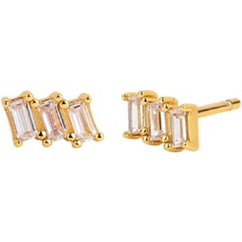 Geometric Bar Cubic Zircoina Small Stud Earrings for Women Girls Cute Sterling Silver Post Gold Plated Crystal Studs Hypoallergenic Fashion Jewelry (Golden, One size)