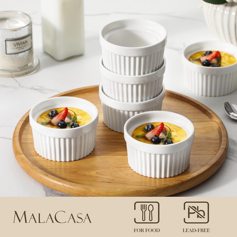 MALACASA Ramekins 6 oz Oven Safe, Porcelain Creme Brulee Ramekins