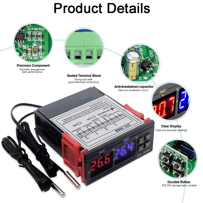 Greluma STC-3008 AC 110V-220V Temperature Thermostat Controller, Digital Temperature Controller