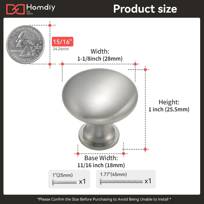 homdiy 30 Pack Cabinet Knobs Brushed Nickel Drawer Knobs -