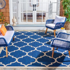 SAFAVIEH Courtyard Collection 8' x 11' Navy/Beige CY6914 Trellis Indoor/ Outdoor Waterproof Easy-Cleaning Patio Backyard Mudroom Area-Rug