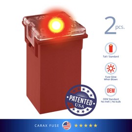 CARAX Glow Fuse – Premium Fuse Cartridge Tall Standard Fuse – 50A Kit 2 pcs. – Glow When Blown LED Automotive Fuse – Smart Auto Glow Fuse Easy Identification – 2 pcs