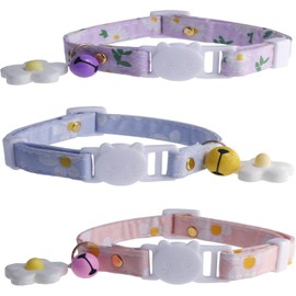 3 Pack Cotton Breakaway Cat Collars for Girl Cats, Cute Kitten Collar with Bell Safety Break Away Collar for Boy Cats (Blue Pink Purple, 16-32cm)