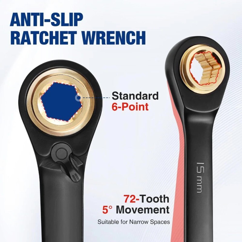 WORKPRO 3-Piece 4-in-1 Reversible Ratcheting Wrench Set Metric 72-Tooth CR-V