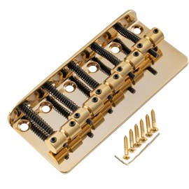 Musiclily Pro 18mm String Spacing Classic Standard Top-loading 5-String Bass Bridge with Brass Saddle Steel Plate, Gold