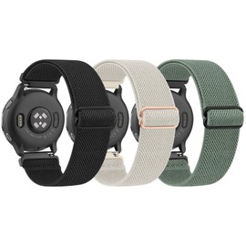 Amzpas Pack of 3 Wristbands for Garmin Vivoactive 5/Vivoactive 3/Vivomove 3/HR/Luxe/Style, Nylon, 20 mm, Adjustable Elastic Replacement Wristbands for Garmin Forerunner 55/245/645