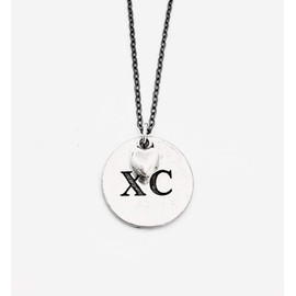 XC Love Cross Country Necklace - Pewter Heart and Pewter Round XC Charm on 18 inch Gunmetal Chain