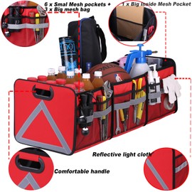 Homeve Large Collapsible Trunk Organizer with Multi Pockets, 3 Compartments Storage Organizer for Car, SUV, Minivan…