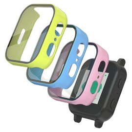 SimpleThings Compatible with Gabb Watch 3 Screen Protector, 3Pack HD Clear Tempered Glass Screen Protector & Hard PC Protective Bumper for Boys Girls (BrightBlue+BrightGreen+Pink)