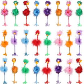 Tinlade 24 Pcs Flamingo Ostrich Novelty Pens Funny Fluffy Flamingo Pen for Adults, Feather Plastic Signing Ballpoint for Birthday Easter Basket Christmas Stocking Stuffers(Black Ink)