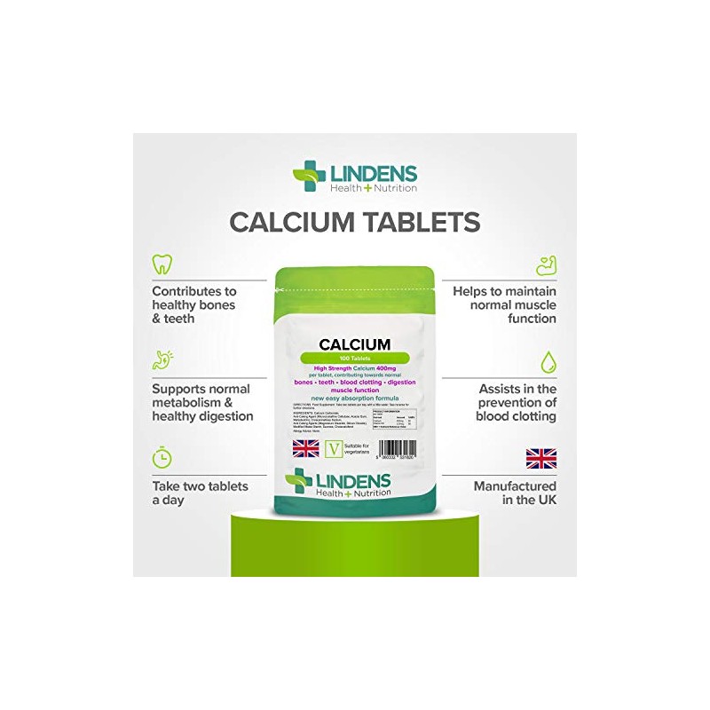 Lindens Calcium 400mg Tablets with Vitamin D3-100 Tablets - Contributes