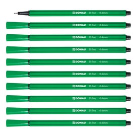 OFFICER PRODUCTS DONAU D-FINE Fineliner 0.4 mm / Pack of 10 / Colour: Green / Felt Tip / Metal Enclosed Tip / for Adults and Children School Office Home Office / Odourless Non-Toxic