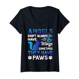 Womens Angels Don't Always Have Wings Sometimes They Have Paws V-Neck T-Shirt